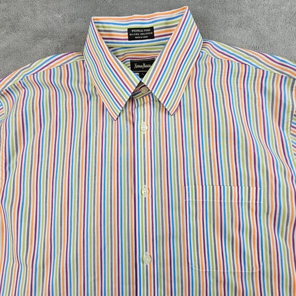 Neiman Marcus Shirt Men's Large Multicolor Striped Button Front 80's 2-Ply - Picture 3 of 9